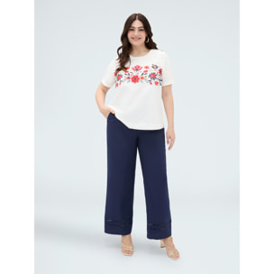 Fiorella Rubino - Pantalones Wide Leg con detalle ajour - Azul