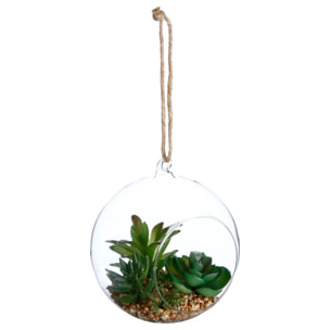 Plante artificielle en boule pot verre H17cm