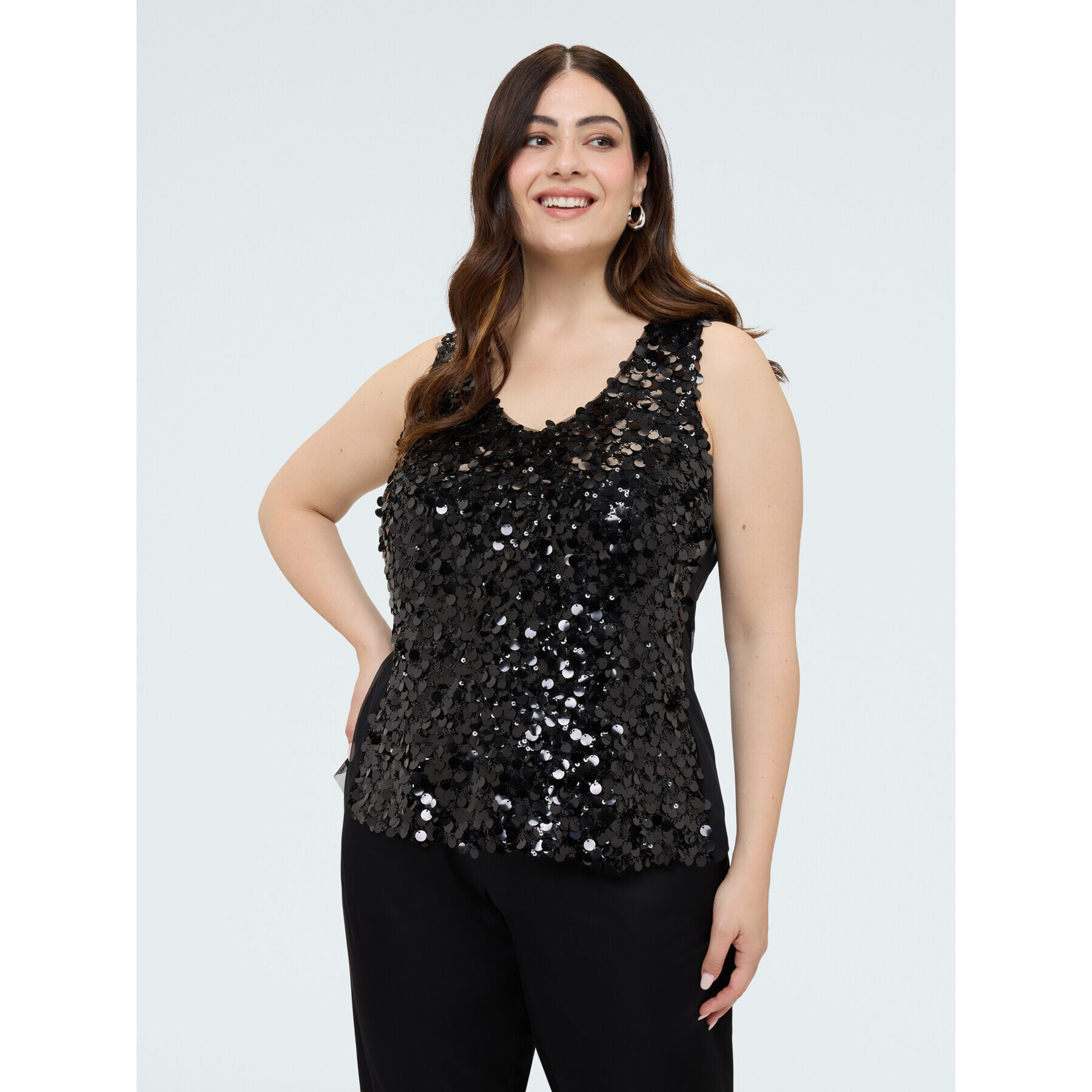 Fiorella Rubino - Top con lentejuelas y escote en V - Negro