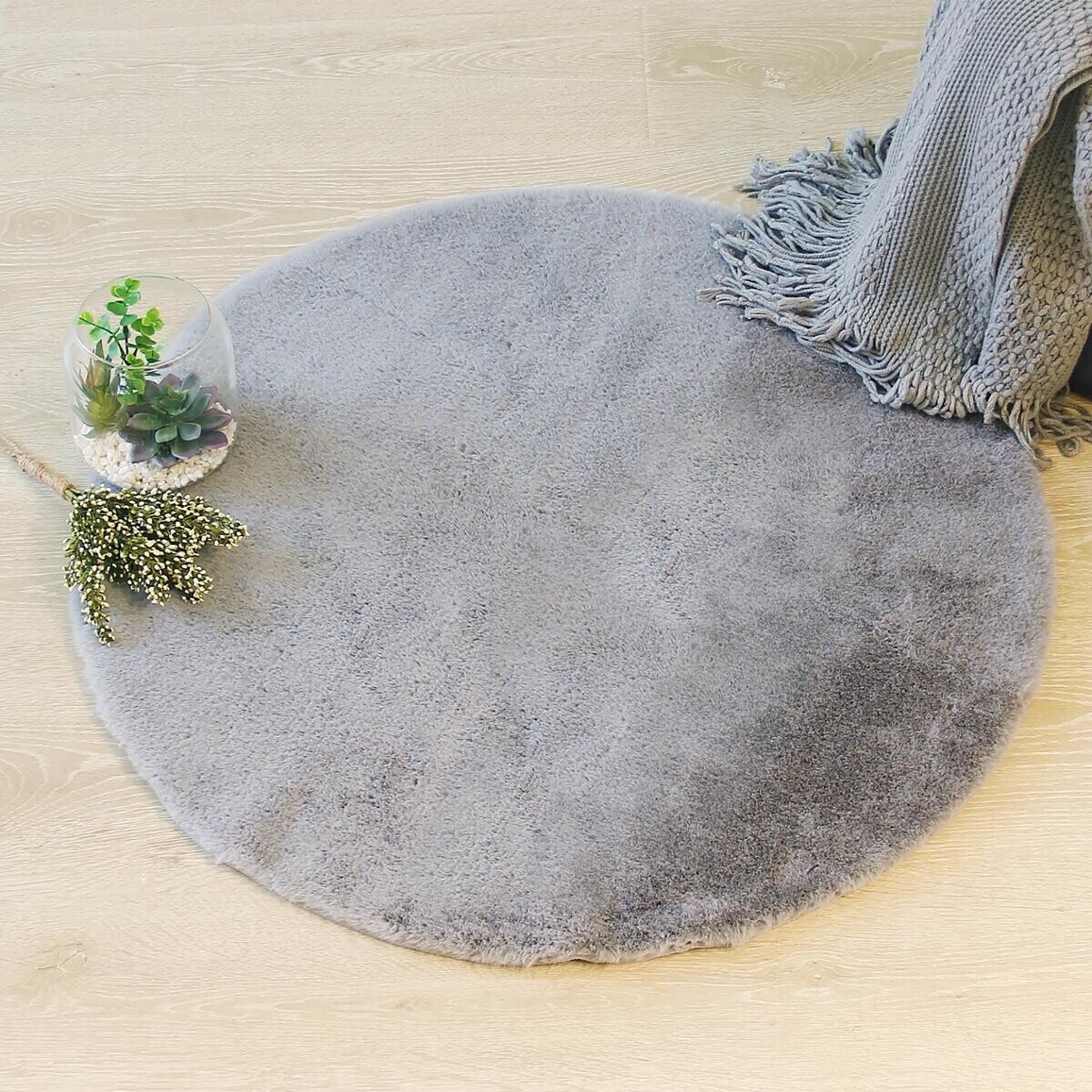 Tapis effet fourrure gris D80cm