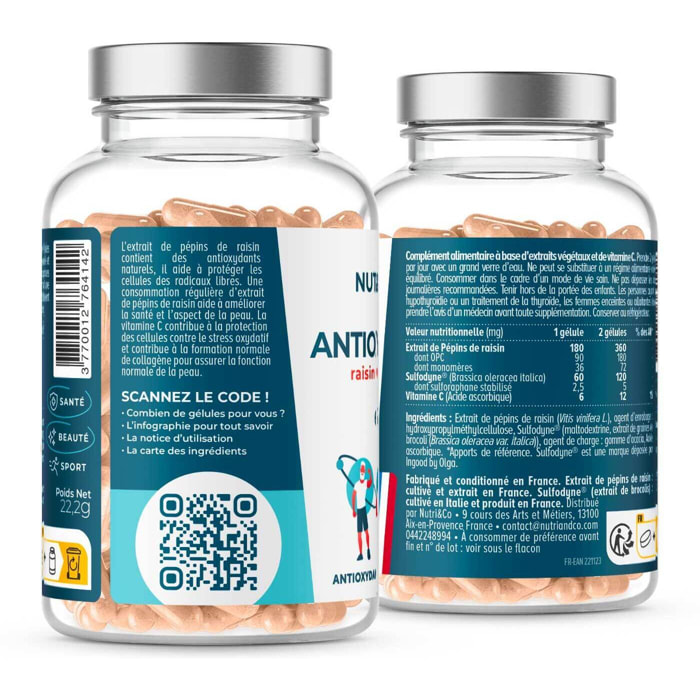 Nutri&Co Antioxydant Extrait Pépins de Raisin OPC Anti-Âge - 60 gélules Vegan