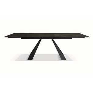 Tavolo AJACCIO in vetroceramica effetto marmo nero con gambe a piramide in metallo antracite, allungabile 160x90 cm - 240x90 cm