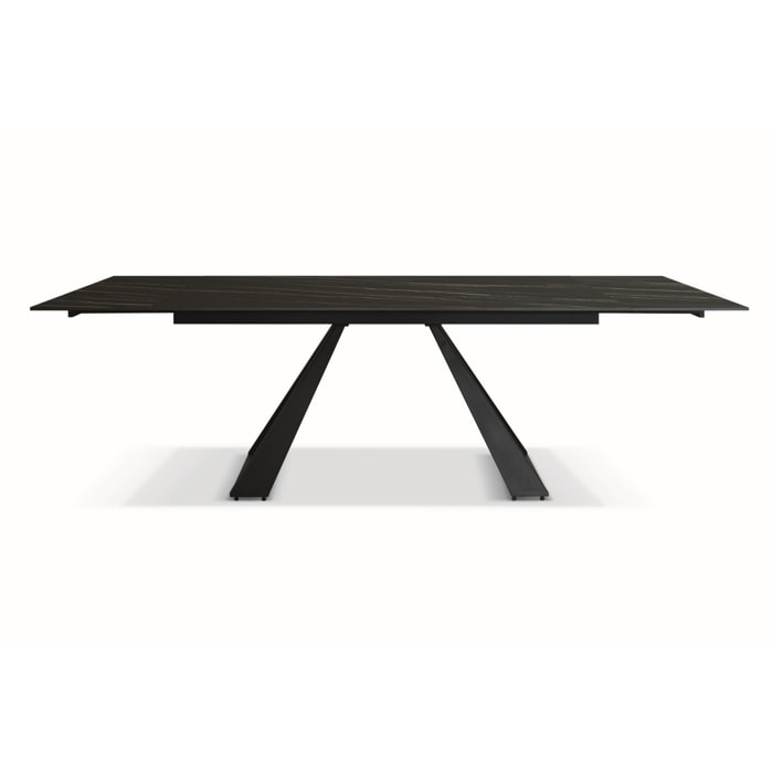 Tavolo AJACCIO in vetroceramica effetto marmo nero con gambe a piramide in metallo antracite, allungabile 160x90 cm - 240x90 cm