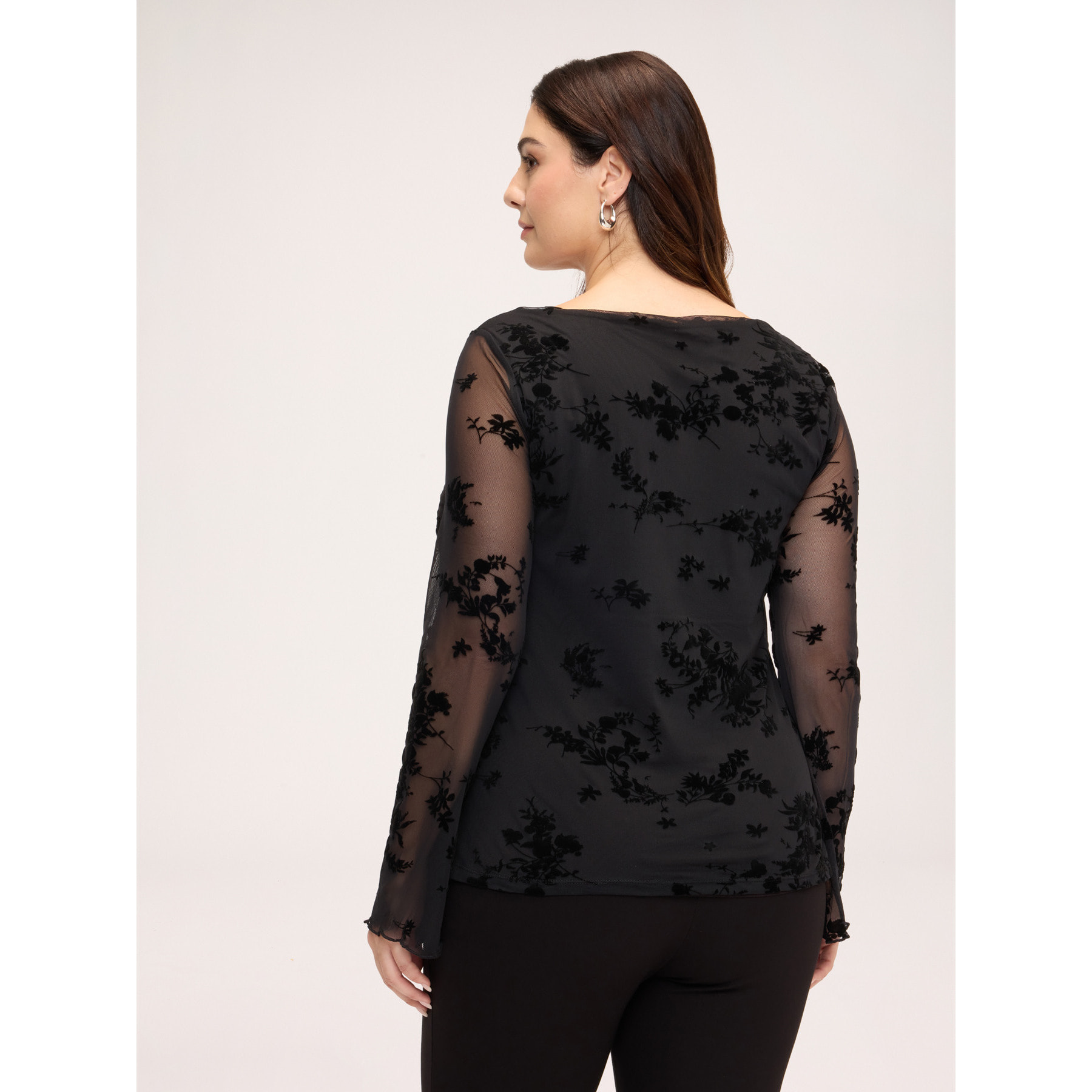 Fiorella Rubino - T-shirt in tulle con ricamo flock - Nero
