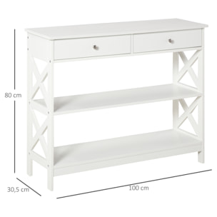 Mesa Consola de Entrada Recibidor con 2 Cajones 2 Estantes 100x30,5x80cm Blanco