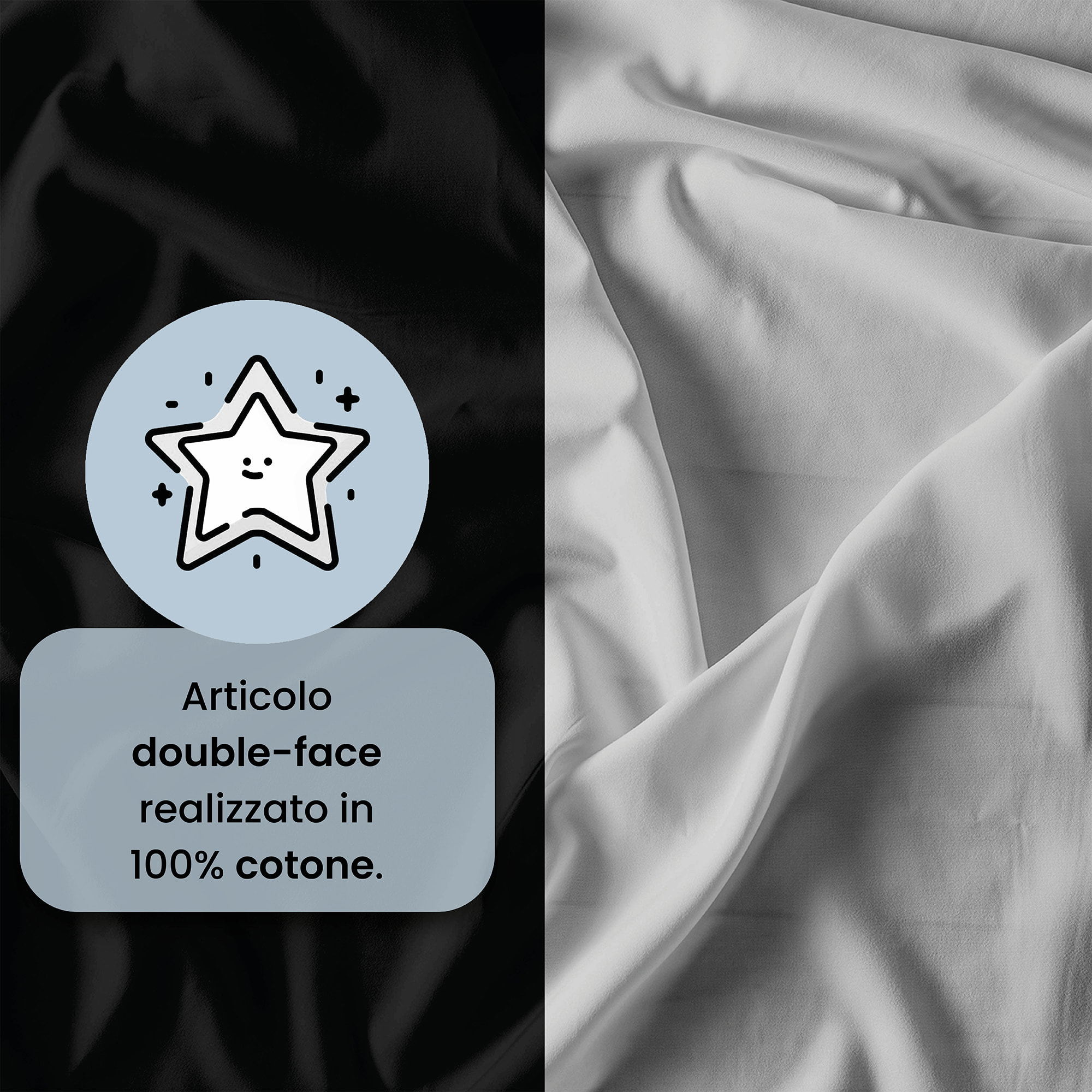 PARURE COPRIPIUMINO NATURAL COLOR, 100% Cotone, Made in Italy - NERO/GRIGIO CHIARO