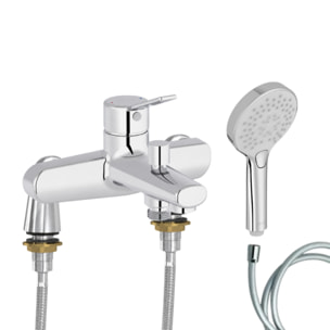 Mitigeur baignoire Eo + pommeau de douche Metro + flexible de douche lisse + colonnettes Idro'Flex