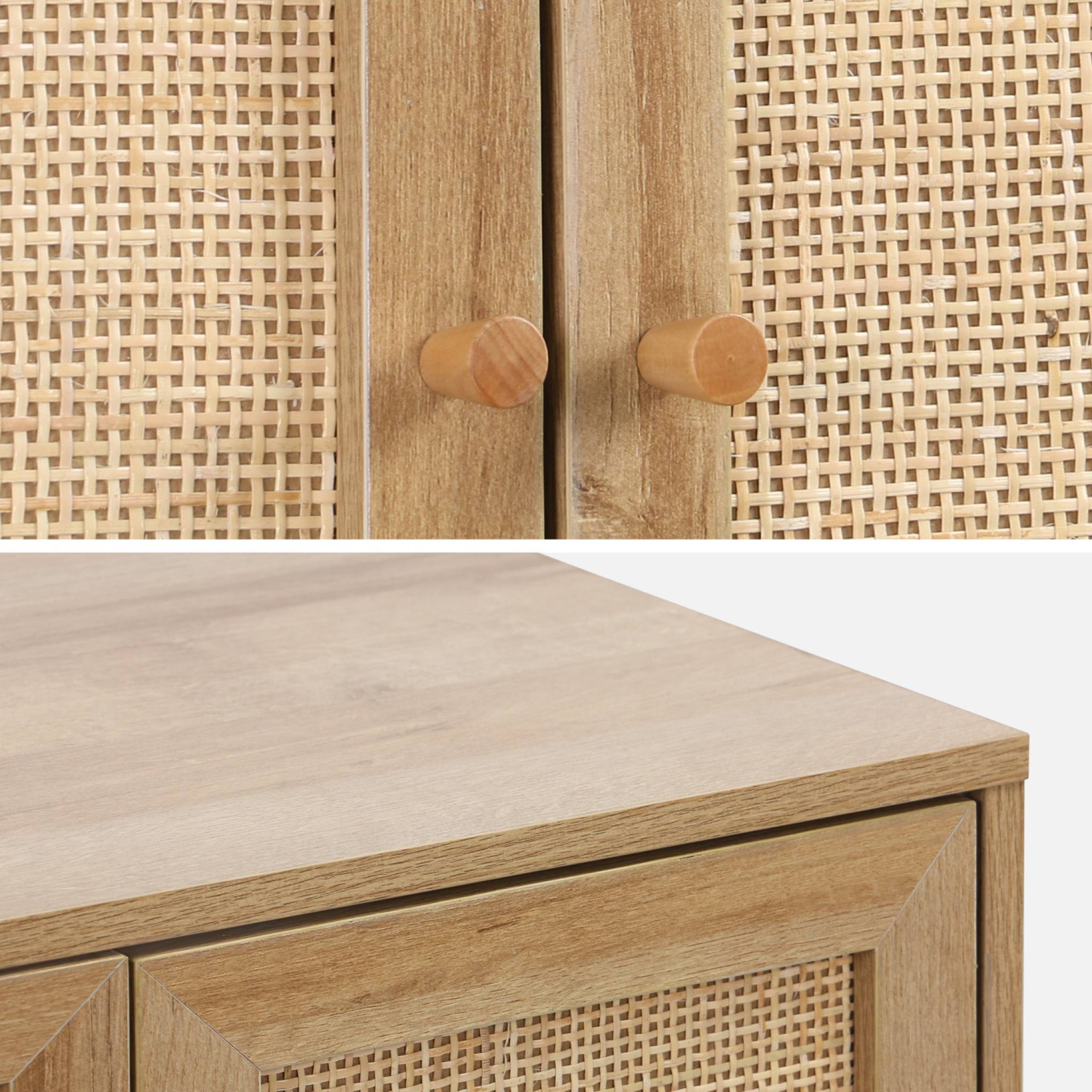 Meuble sous lavabo décor bois et cannage Bohème 65 x 40 x 70 cm naturel