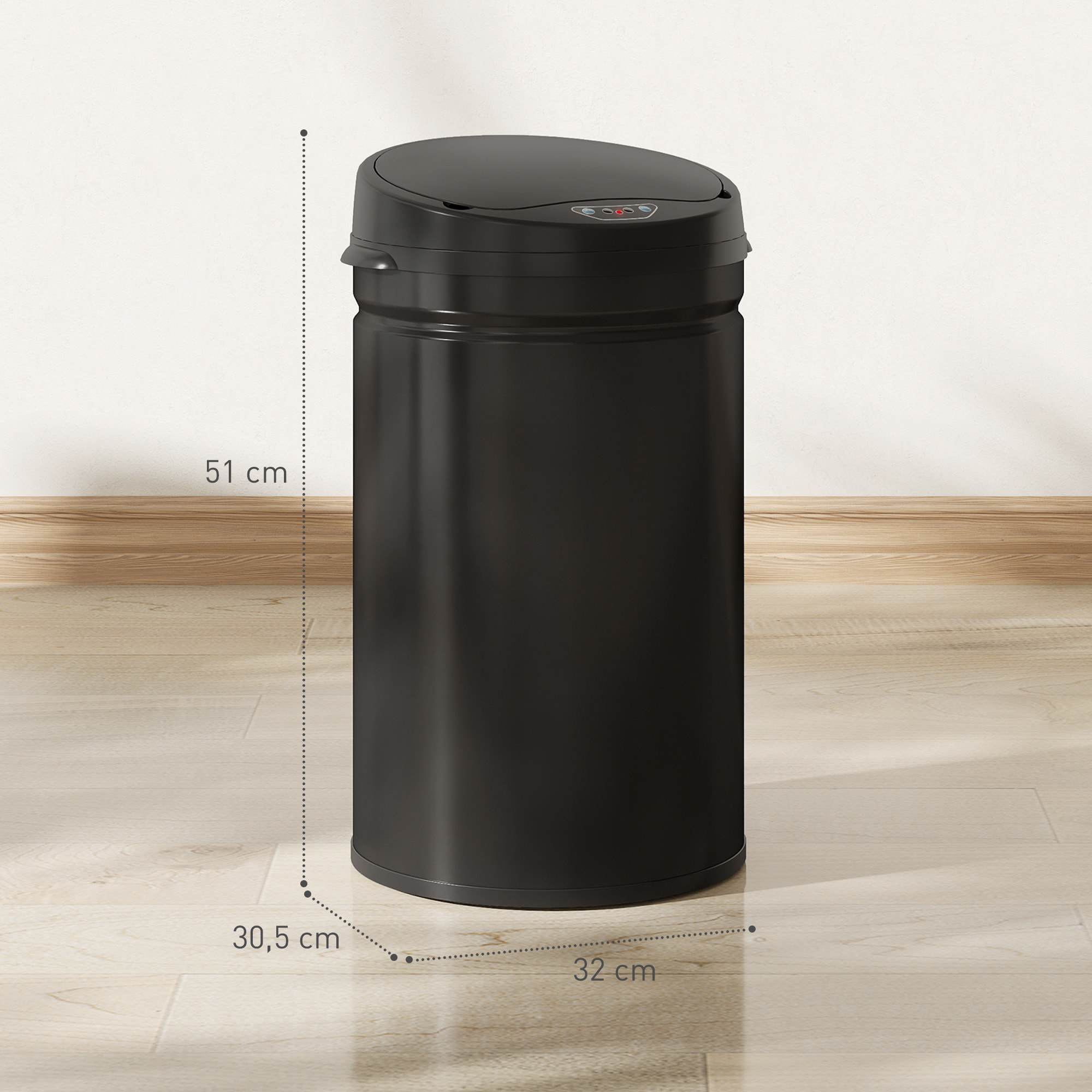 Cubo de Basura Cocina Automático 30 L, Papelera de Cocina de Acero Inoxidable, Sensor Infrarrojo, Cierre Automático, Antihuellas, para Dormitorio, Oficina, Negro