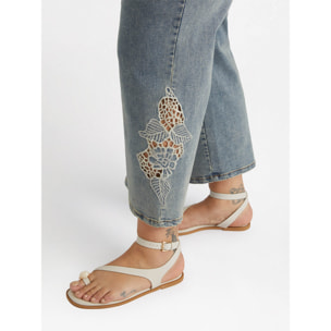 Fiorella Rubino - Vaqueros cropped con macramé en el bajo - Light - blue