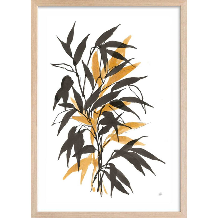 Poster watercolor bambou Affiche + cadre en bois - Chêne