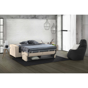 Divano letto 2 posti Alk, Sofà Soggiorno con apertura girevole, Tessuto imbottito con Braccioli slim, 100% Made in Italy, Cm 160x95h90, Beige