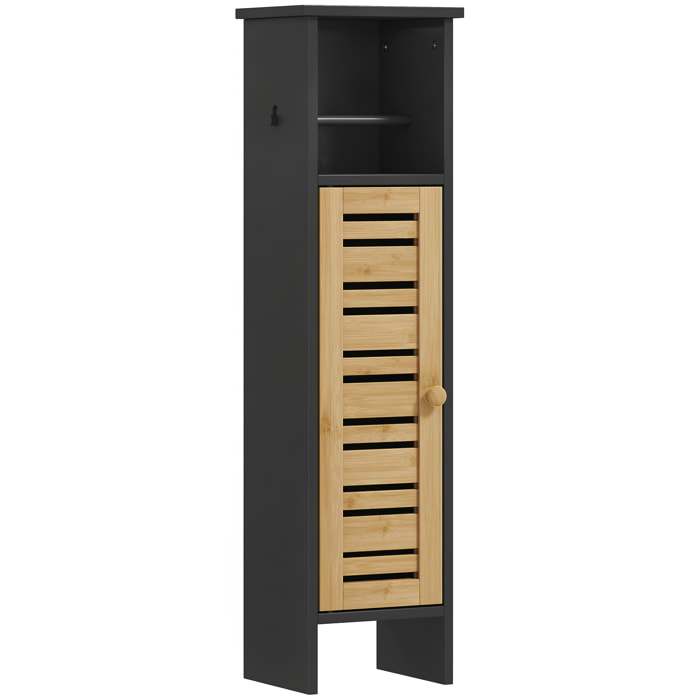 Meuble colonne WC salle de bain style cosy chic porte étagère support papier noir bambou