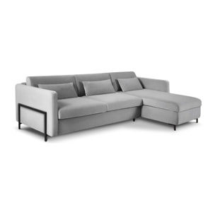 Canapé d'angle droit convertible "Yanis" 5 places en velours gris