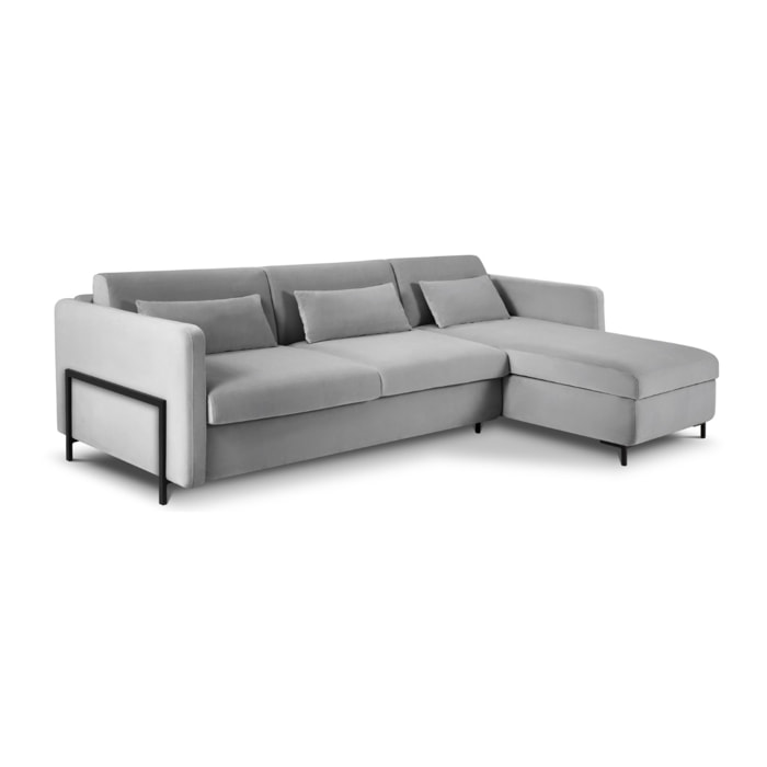 Canapé d'angle droit convertible "Yanis" 5 places en velours gris