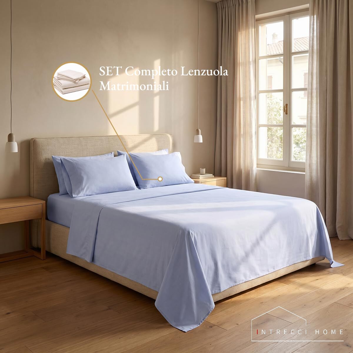 Completo lenzuola in cotone - azzurro