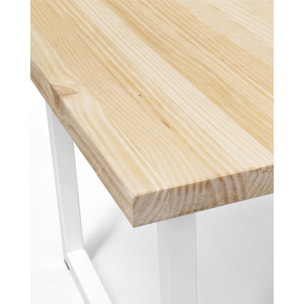 Mesa de centro de madera maciza acabado natural con patas de hierro blancas de 40x100cm Alto: 40 Largo: 100 Ancho: 60