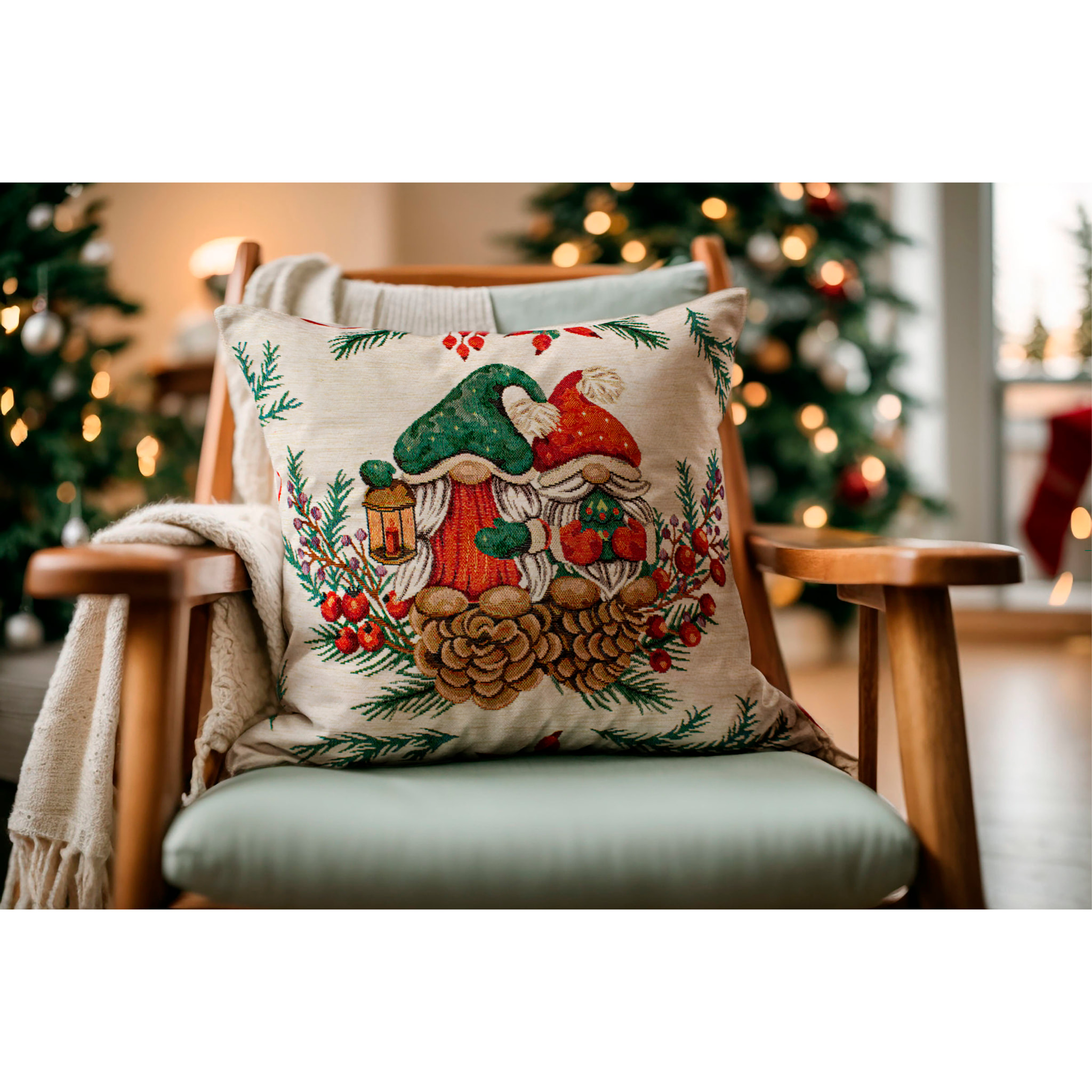 COPPIA CUSCINI ARREDO JACQUARD SFODERABILI 50X50 CM GNOMI BACCHE