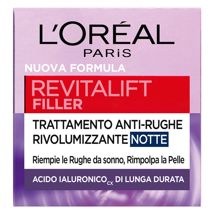 Crema Viso Notte Anti-Rughe Trattamento Rivolumizzante Revitalift Filler con Acido Ialuronico di Lunga Durata - Barattolo da 50ml