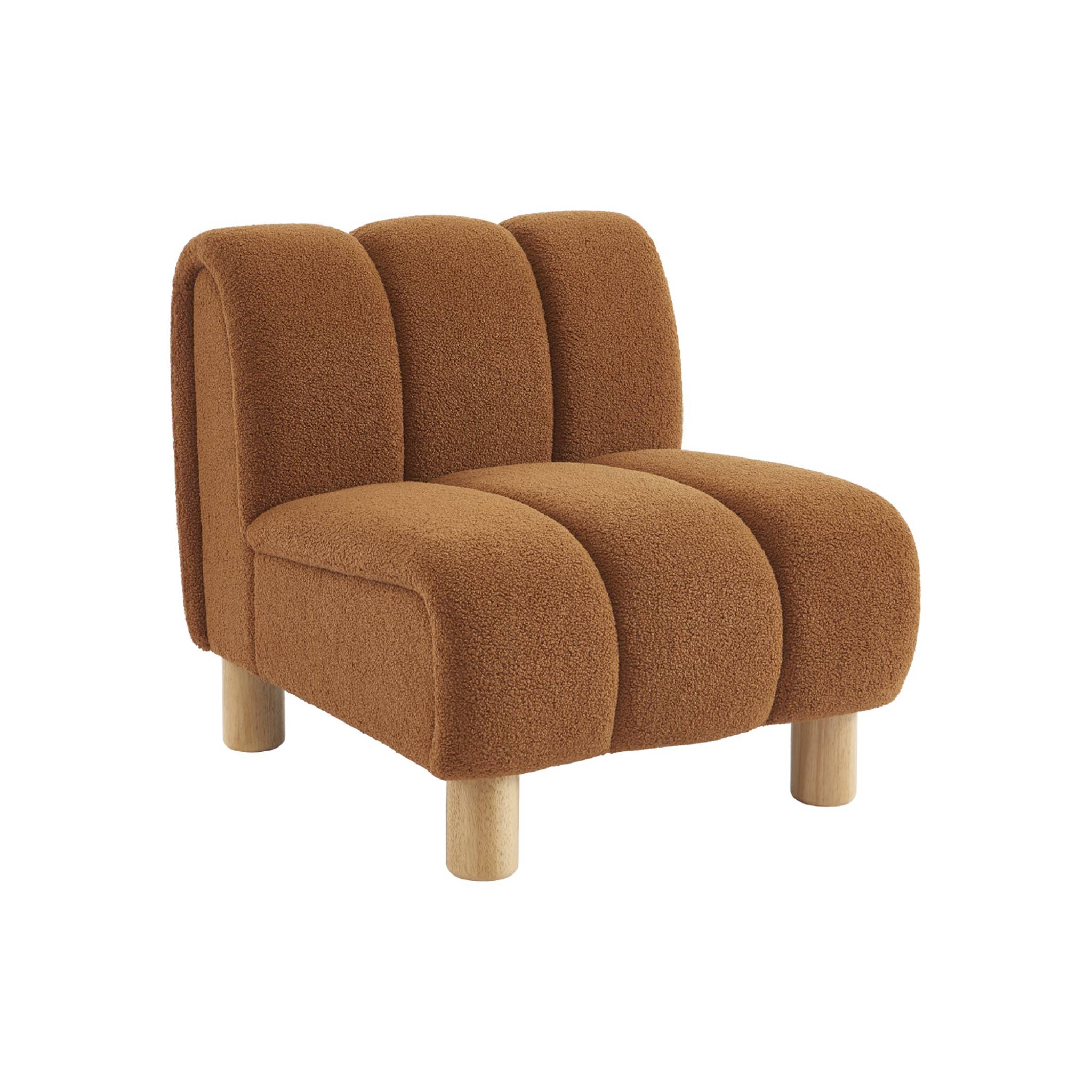 Fauteuil relax pieds arrondis en bois et tissu bouclette camel