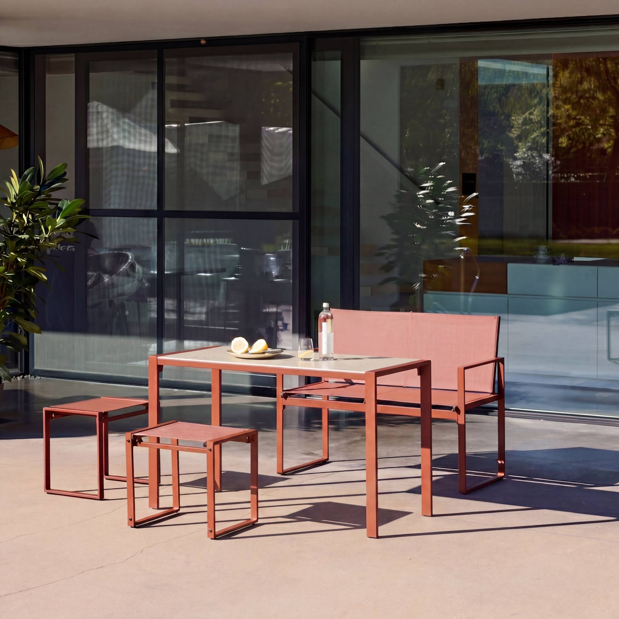 Table de jardin encastrable acier et textilène + 4 assises TAVENA