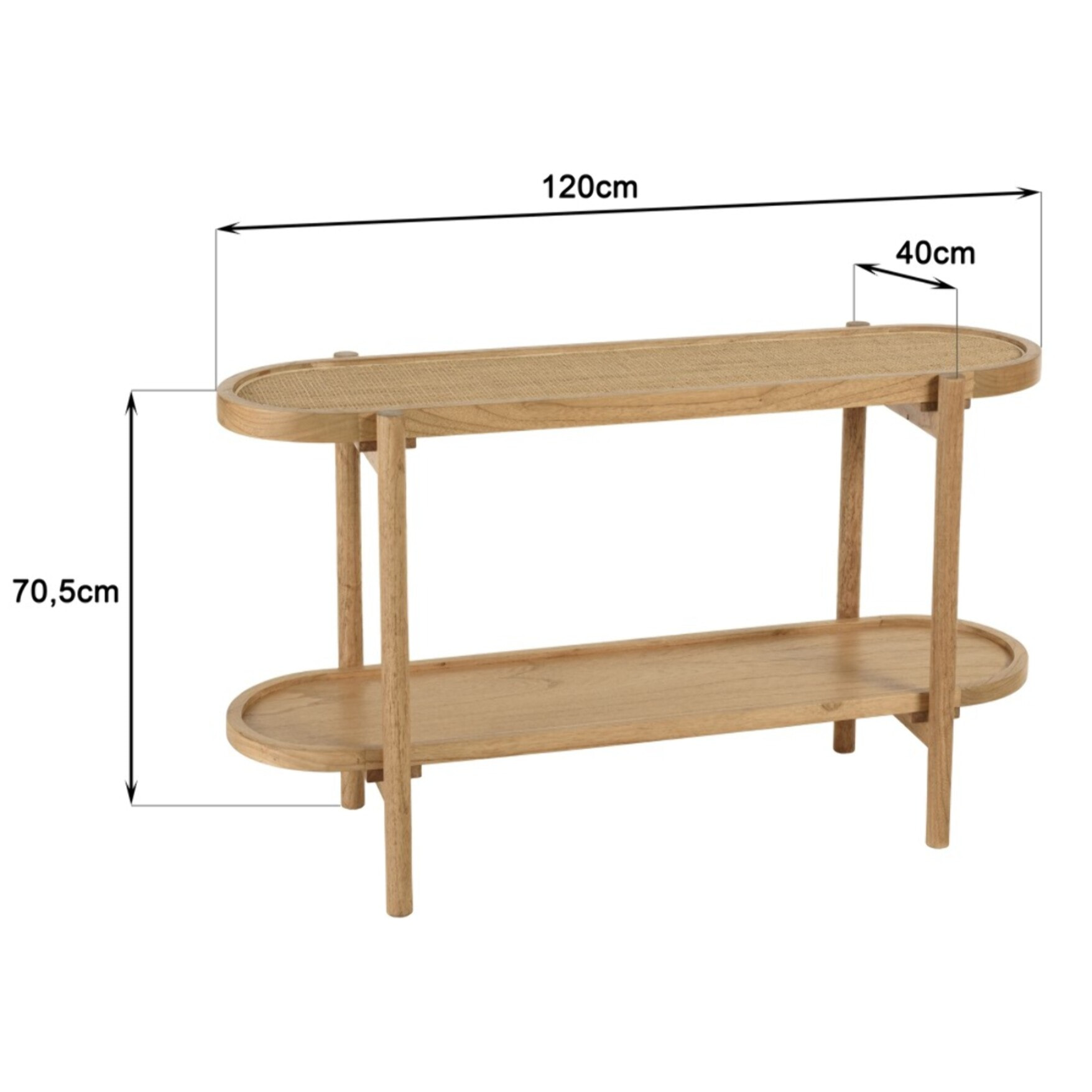 AMY - Console en mindi avec tablette supérieure en rotin naturel AMY