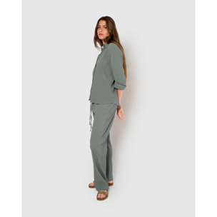 Pantalón algodón lino verde azulado