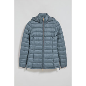 Giacca ultralight blu denim Cintia con cappuccio rimovibile e ricamo PC