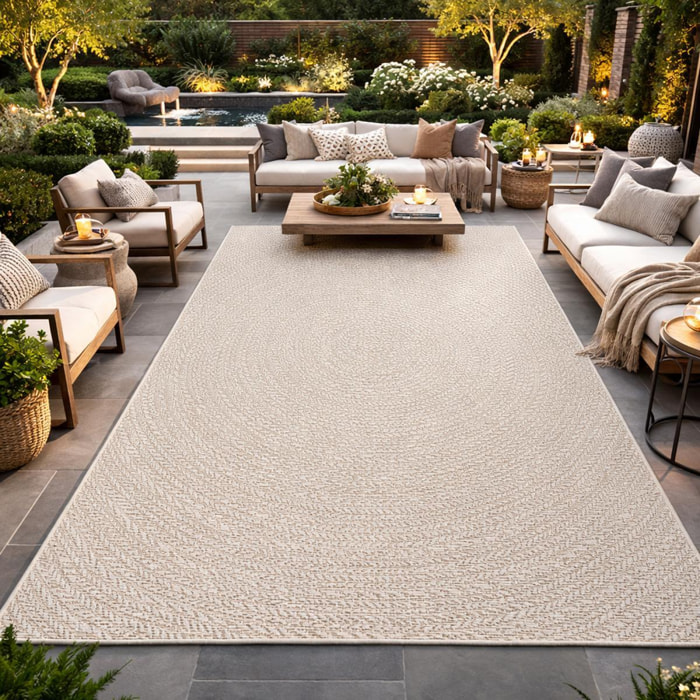 Tapis extérieur intérieur REZY aspect jute motif rond  ton sur ton