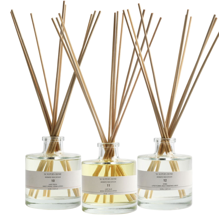 Set de 3 difusores mikado de 100ml aromas a stone-white lotus-light peach scalpers