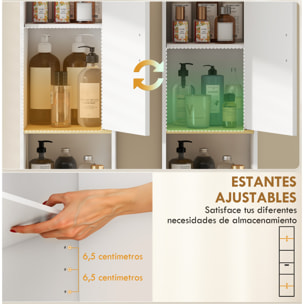 Armario de Baño Alto, Mueble Auxiliar de Baño Estrecho con Estantes Ajustables, Puertas Acanaladas, Cajón, Estante Abierto, Patas de Madera, para Espacios Pequeños, 31,5x29,7x171,5 cm, Blanco