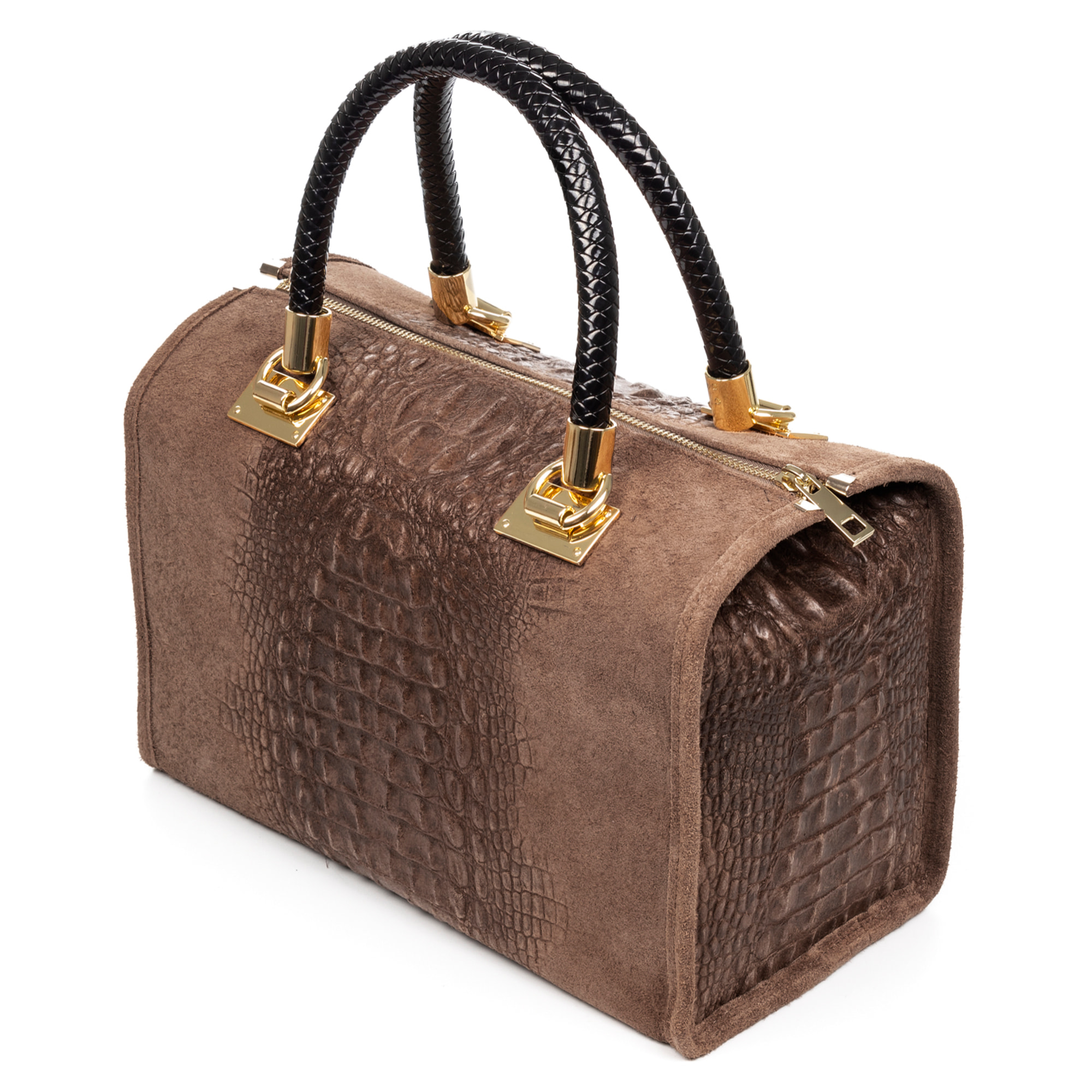 Borsa tote da donna Anacapri. Vera pelle scamosciata con stampa coccodrillo.