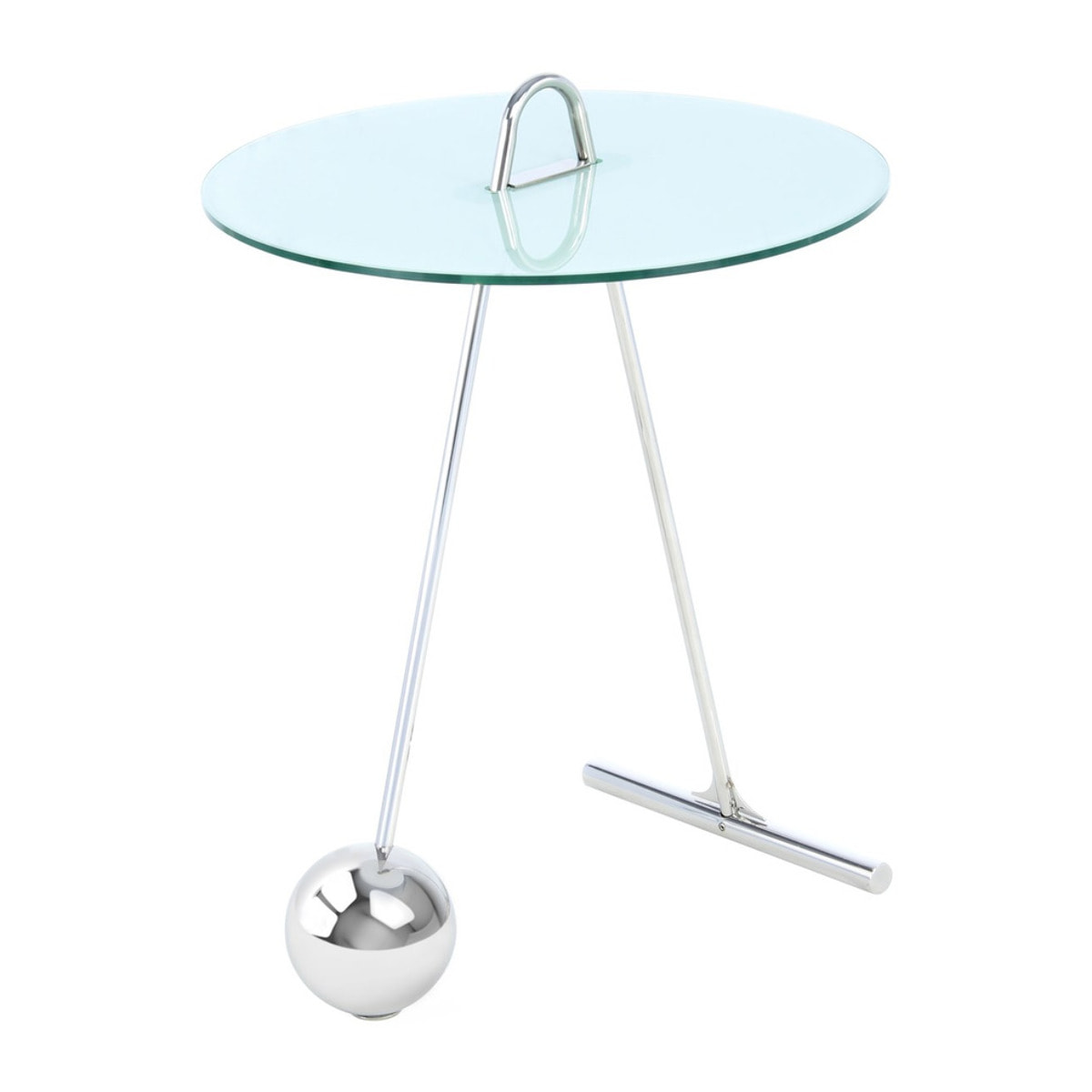 Tavolino Pendulum in vetro marmorizzato e acciaio
