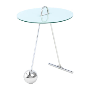 Tavolino Pendulum in vetro marmorizzato e acciaio