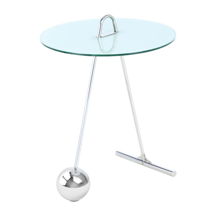 Tavolino Pendulum in vetro marmorizzato e acciaio
