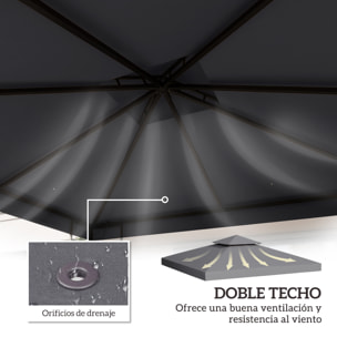 Techo de Repuesto para Cenador, 3x3 m, Cubierta de Repuesto con Techo Doble, 8 Orificios de Drenaje y Protección UV, SOLO Toldo de Recambio para Pabellón Gazebo, Gris Oscuro