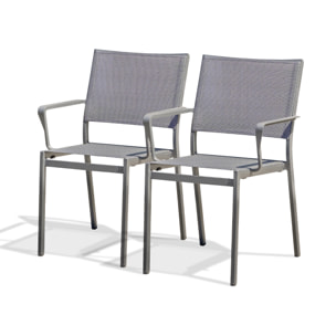 STOCKHOLM - Lot de 2 fauteuils de jardin en aluminium et toile plastifiée grise