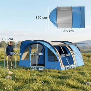 Tente camping tunnel 4 pers. imperméable 3000mm - 5,65x3,70x2m - bleu