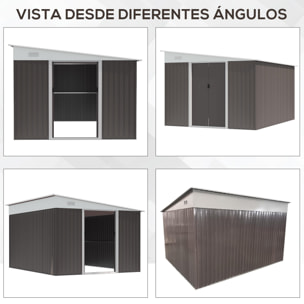 Cobertizo de Jardín 280x345x201 cm 8,9 m² Caseta Exterior de Acero para Almacenamiento de Herramientas con Puerta y 2 Ventanas Gris