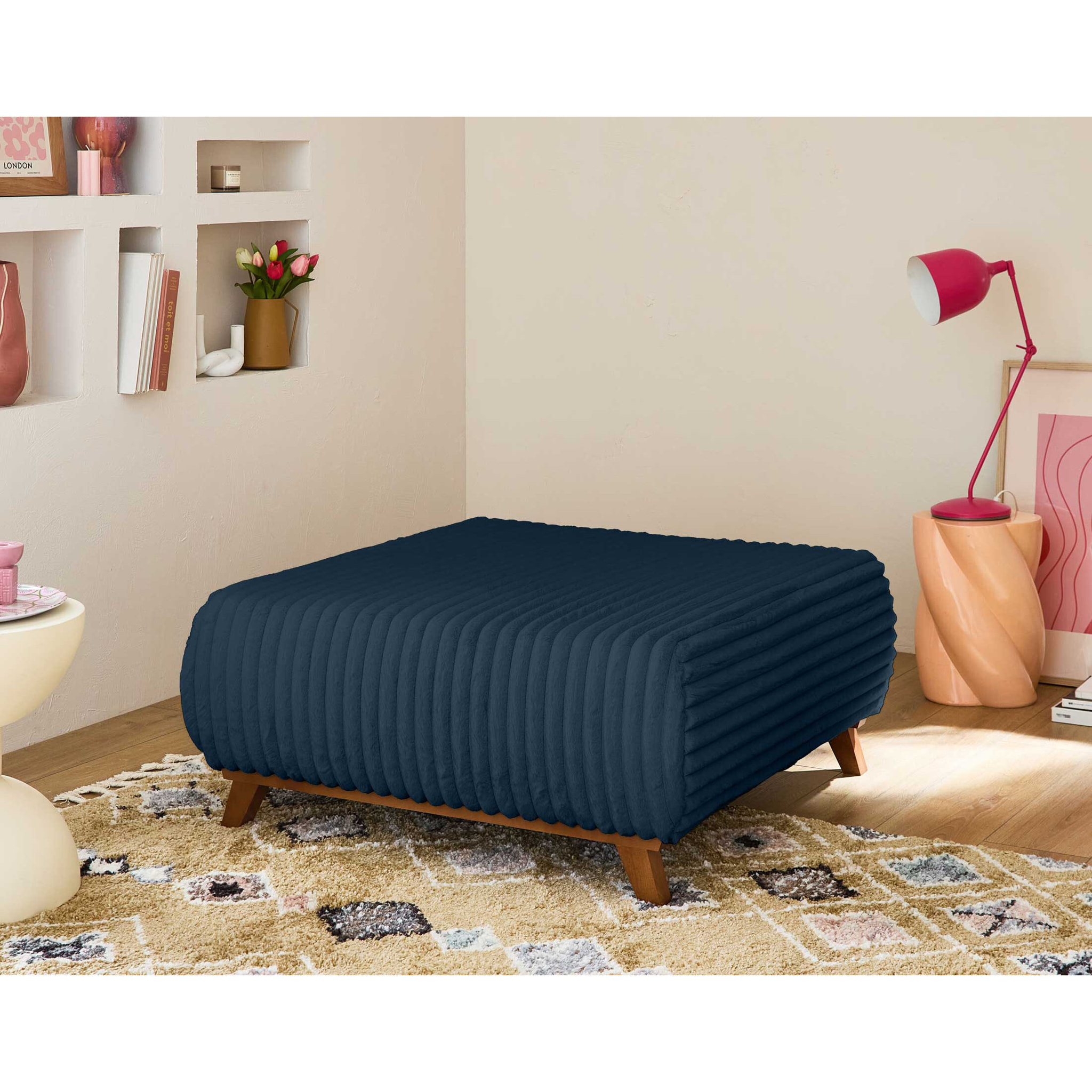 Cristal - pouf modulable - 95 cm - en fausse fourrure côtelée - Bleu