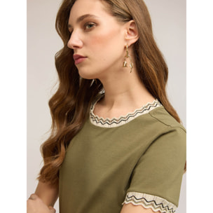 Motivi - Camiseta con bordes de punto - Verde militare