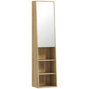Colonne salle de bain design forme trapézoïdale avec miroir H. 165 cm - porte, 3 étagères, 3 niches - effet bois clair