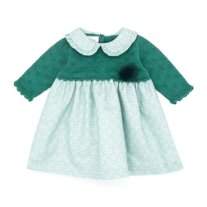 Vestido combinado punto y cuadro vichy verde y blanco