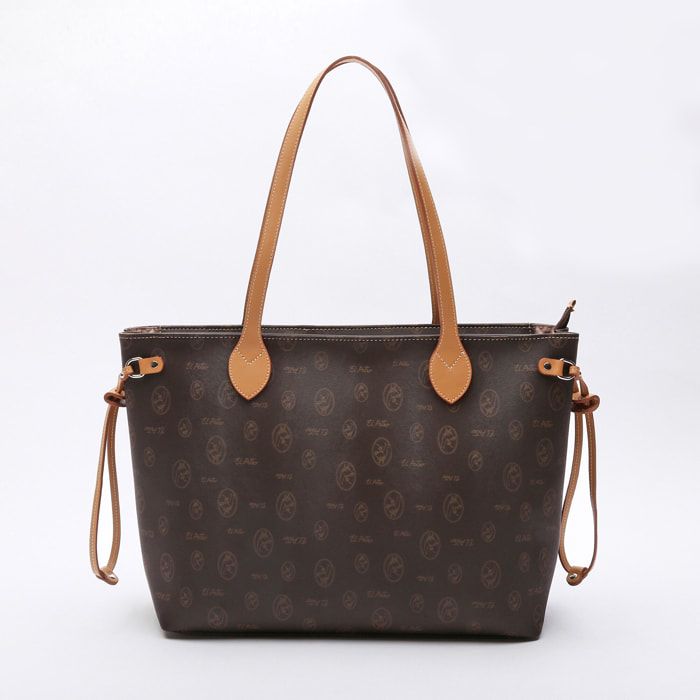 Bolso Shopper - tiras decorativas - cuero - marrón