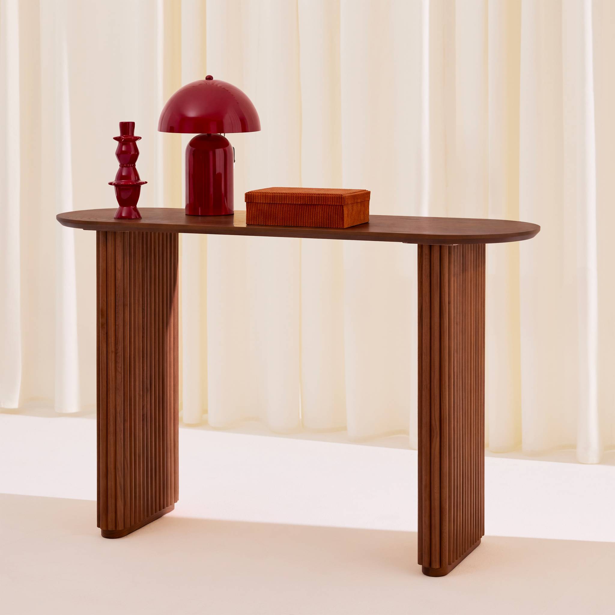 Console ovale bois d'hévéa placage chêne GABRIELLE