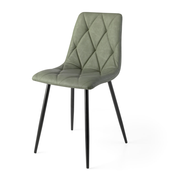 Set 4 sillas AVA - polipiel verde, negro mate - 54x45x88cm