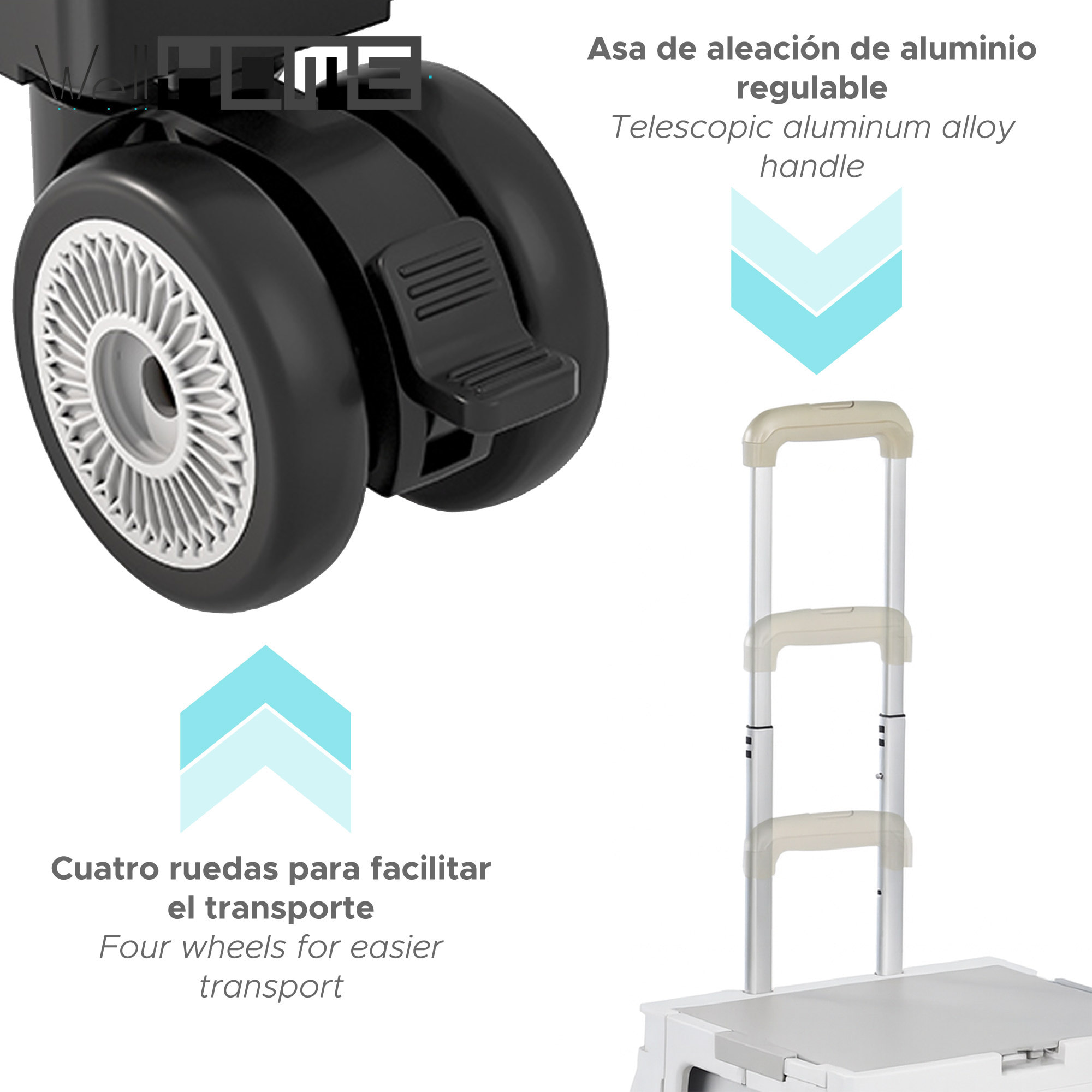 Carrito de almacenaje Plegable 43,5x44x93cm con 4 ruedas giratorias de 360º color Gris-56L