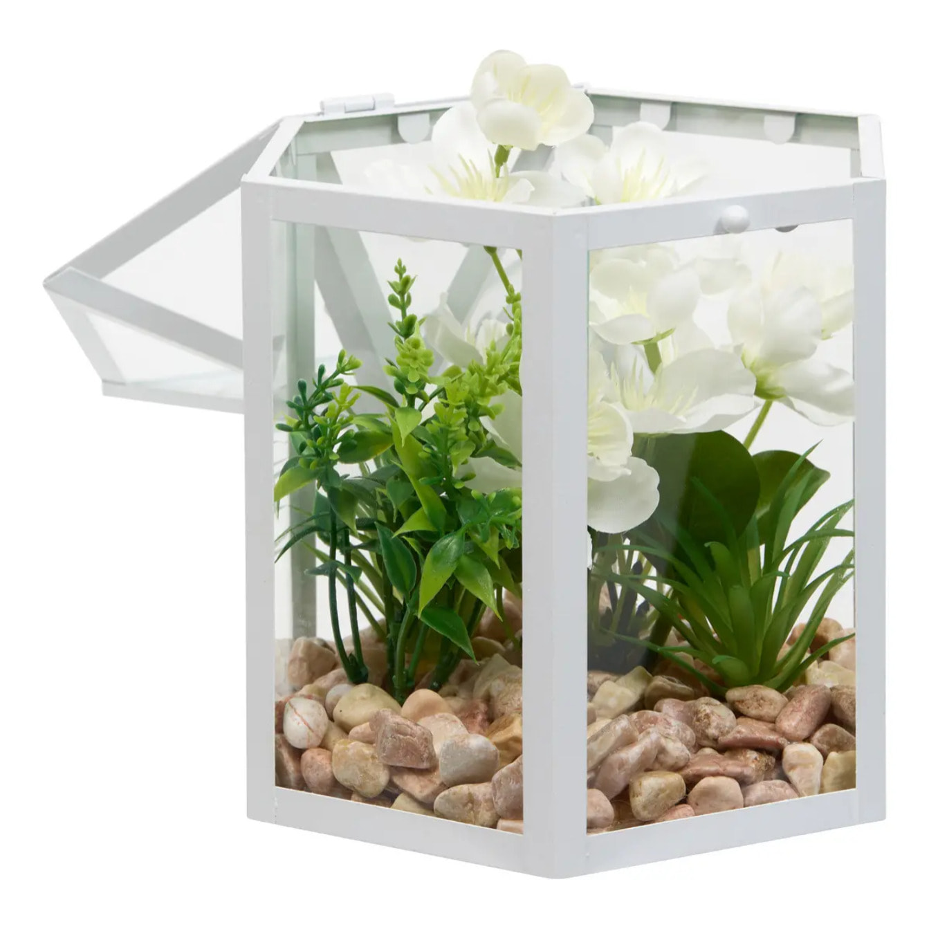 Cage terrarium Fleur artificelle blanc H23 cm