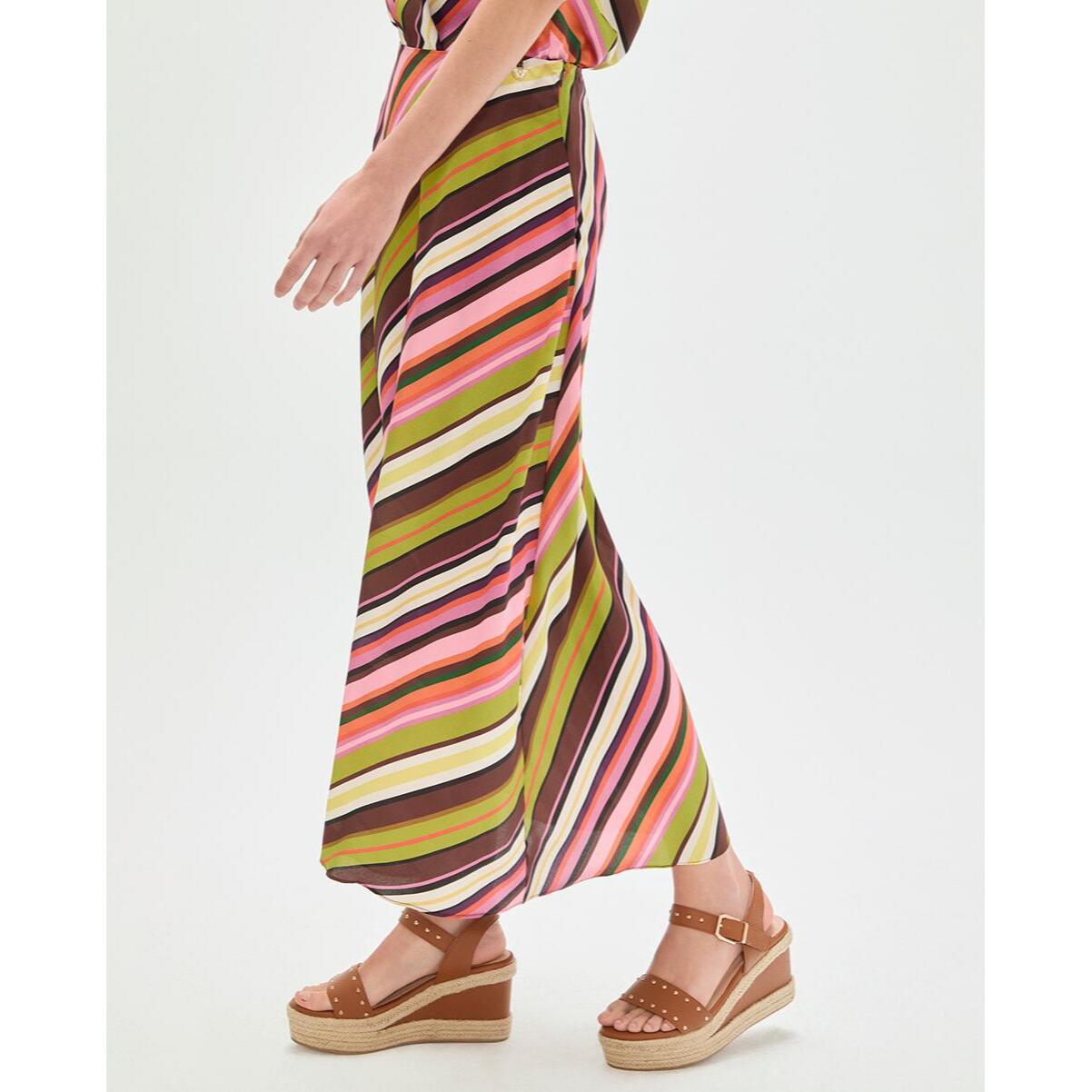 gonna in raso con stampa multi-righe