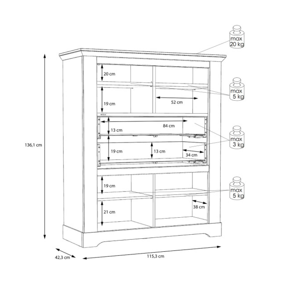 Buffet haut en bois effet chêne clair blanchi - ILONA